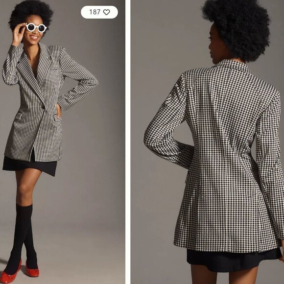 Women's Maeve Longline Check Blazer Size XS - Picture 1 of 12